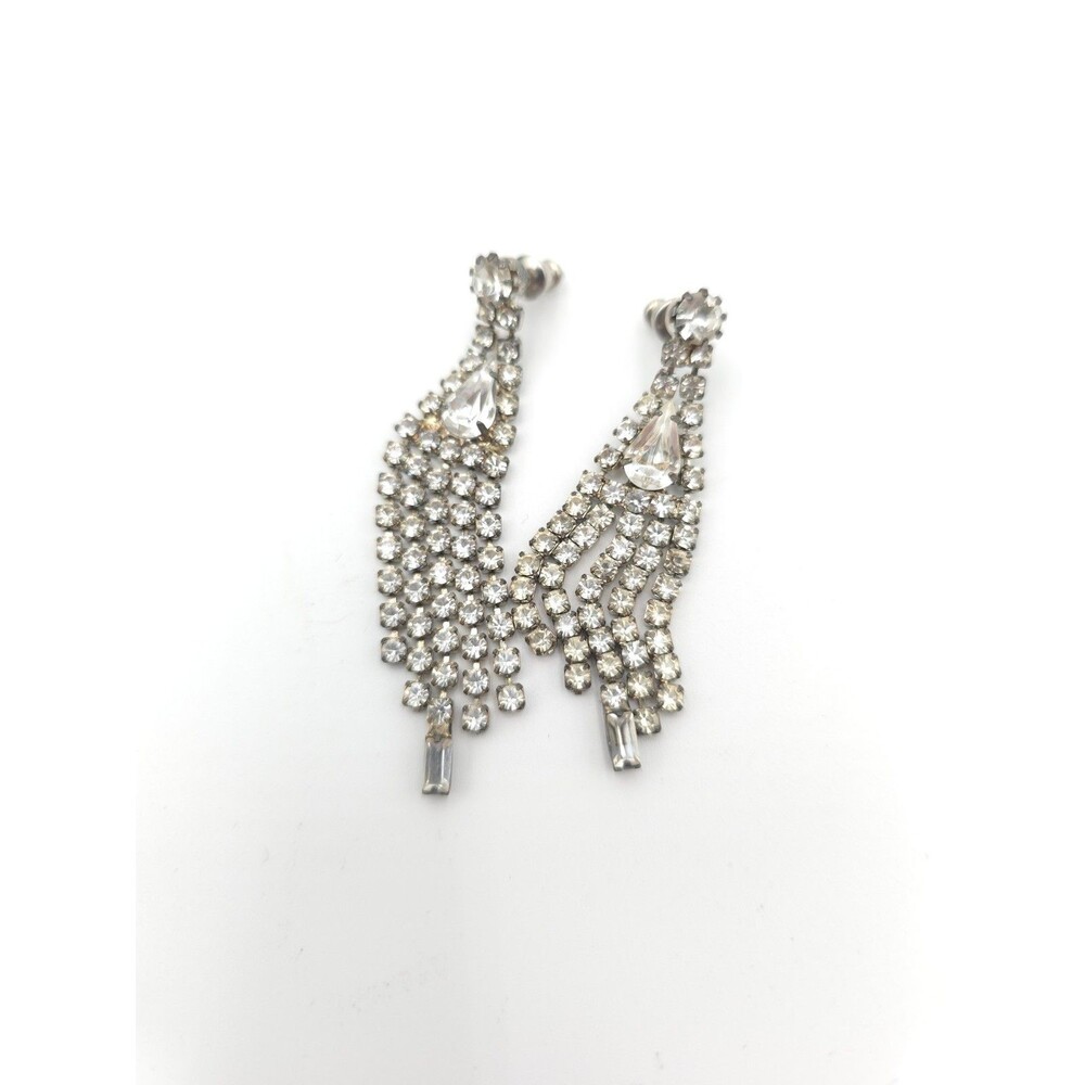 Vintage Silver Tone Dangle Chandelier Earrings With‎ Crystal Rhinestones 2"